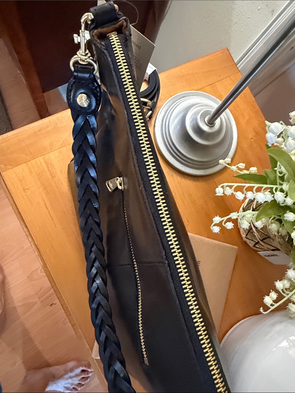 Patricia Nash Black Leather Braided-Handle Shoulder Bag - Picture 14 of 16